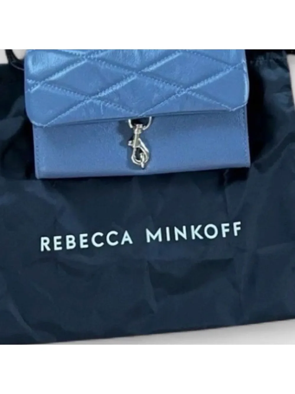 Rebecca Minkoff Edie Wallet on Chain Crossbody Blue Slate NWT